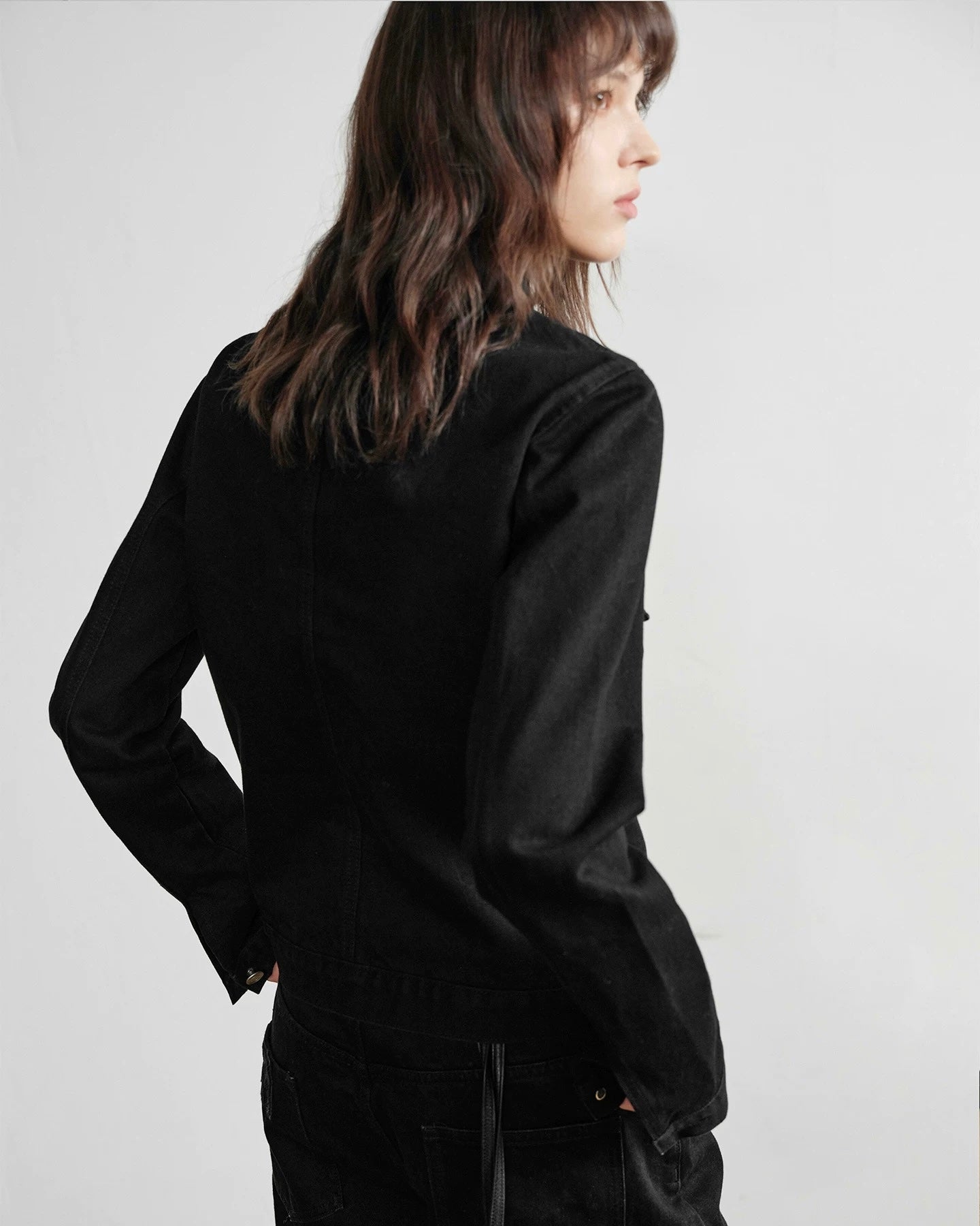 Slight Vogue Cropped Black Denim Jacket koku0020