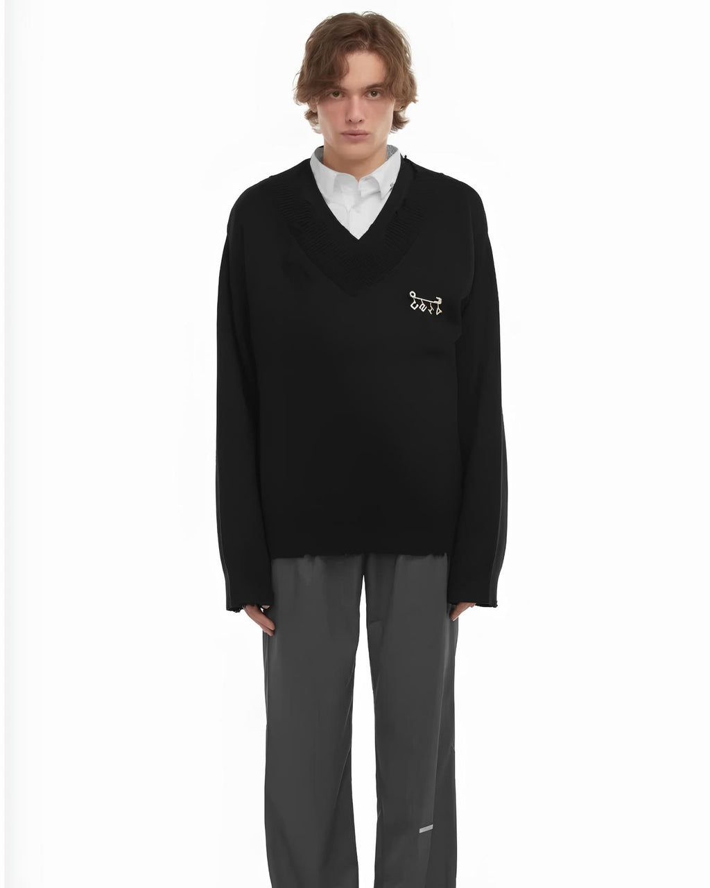 “Staff Uniform” Double-Layer V-Neck Knit Sweater koku0071