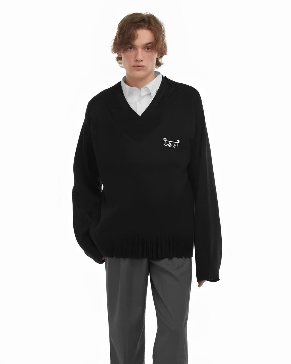 “Staff Uniform” Double-Layer V-Neck Knit Sweater koku0071