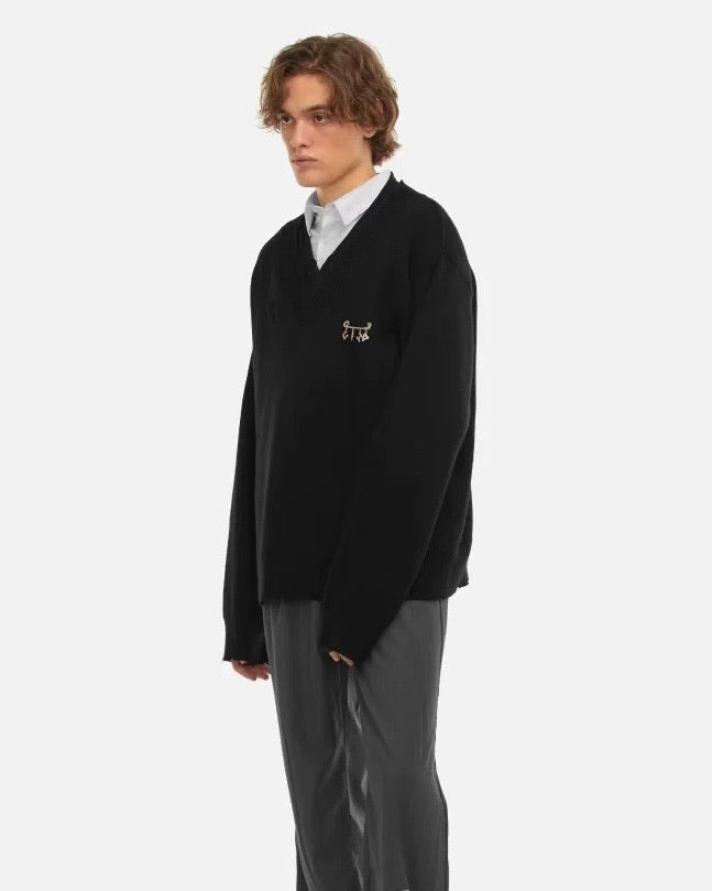 “Staff Uniform” Double-Layer V-Neck Knit Sweater koku0071