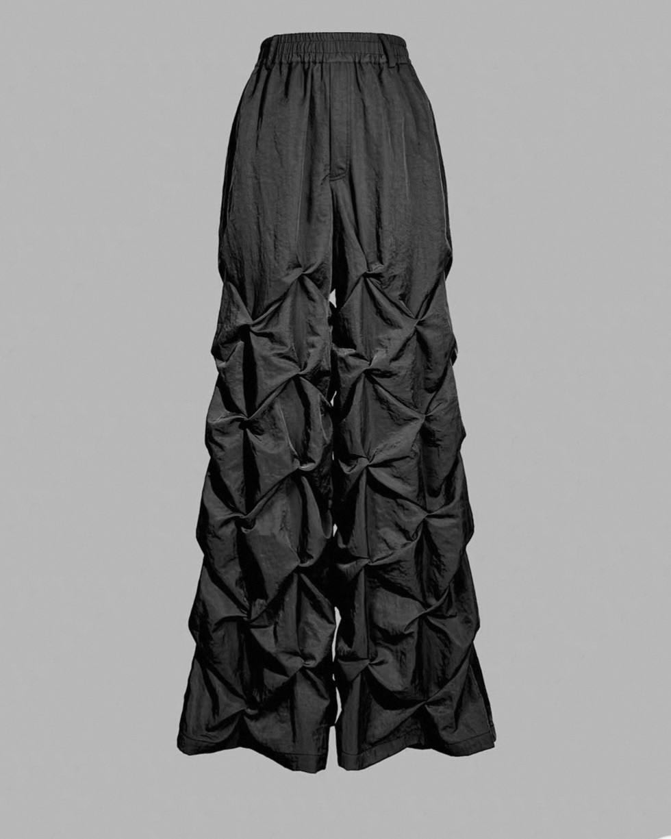 Knotted Structure Wide-Leg Nylon Pants koku0080