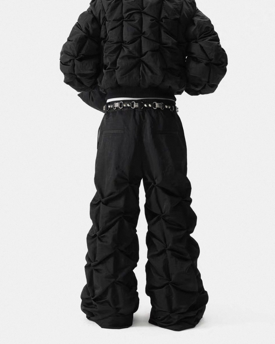 Knotted Structure Wide-Leg Nylon Pants koku0080