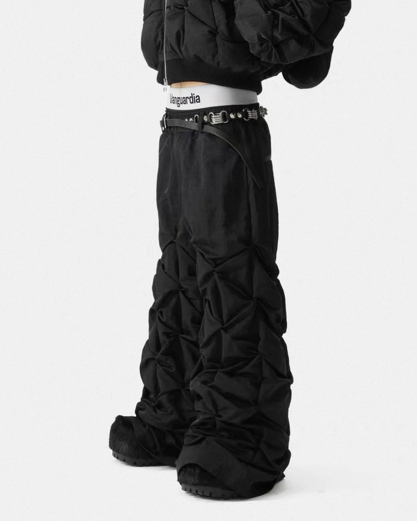 Knotted Structure Wide-Leg Nylon Pants koku0080