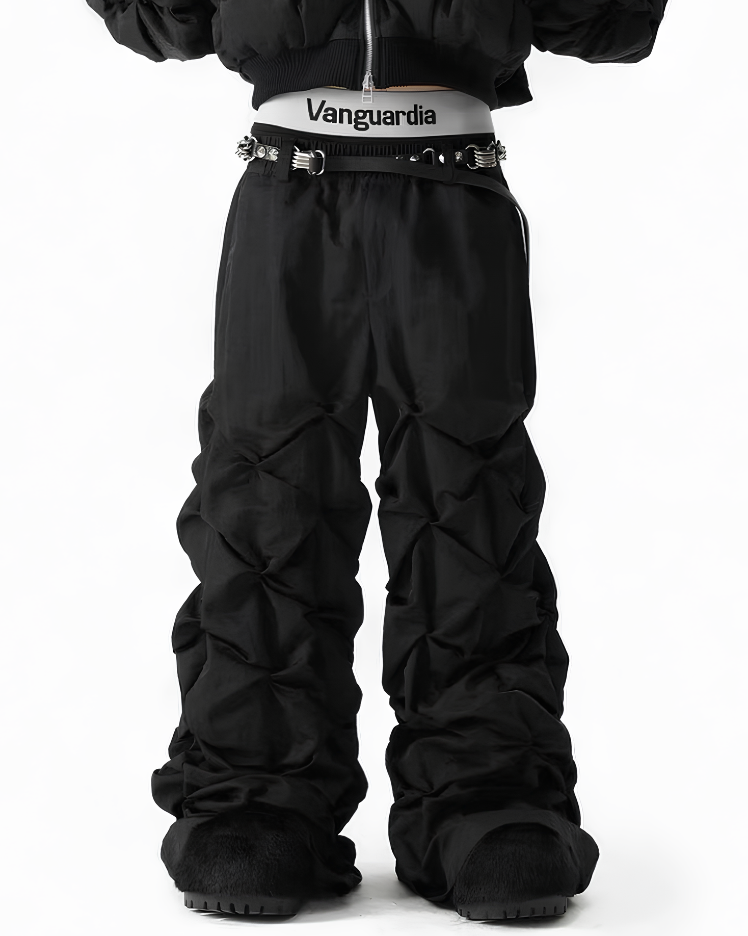 Knotted Structure Wide-Leg Nylon Pants koku0080