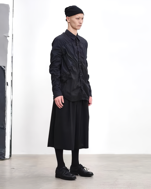 Pleated Stitch Long Sleeve Shirt koku0088