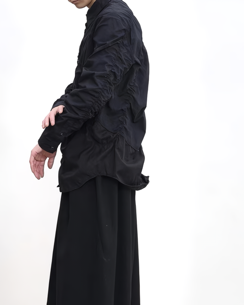 Pleated Stitch Long Sleeve Shirt koku0088