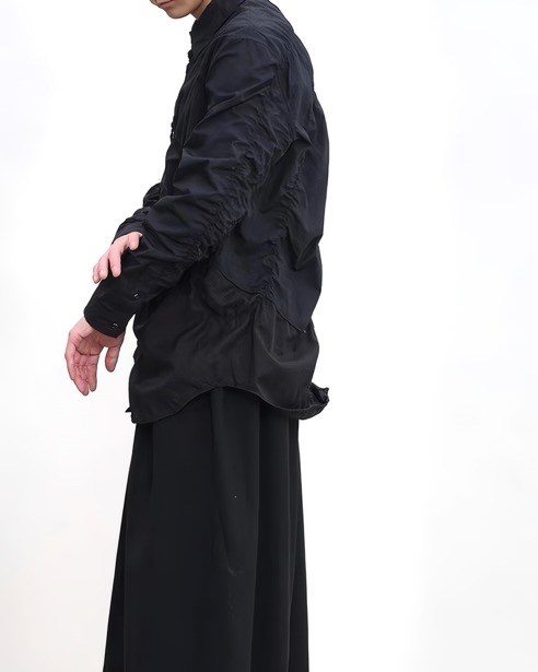 Pleated Stitch Long Sleeve Shirt koku0088