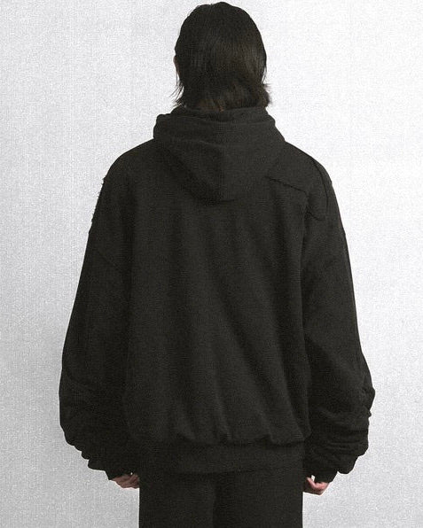 Distressed Cotton Sweatshirt Jacket koku0089