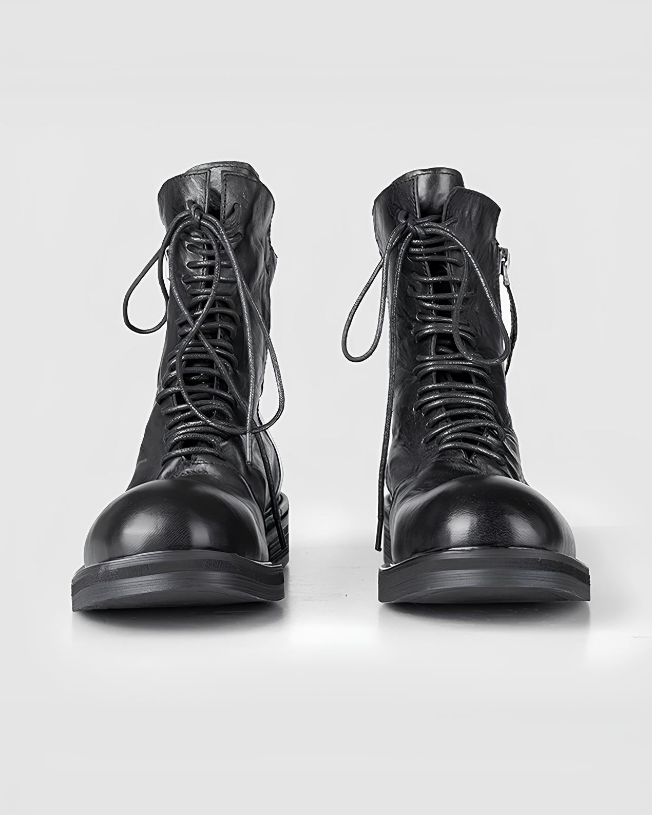 Distressed Leather Lace-Up Combat Boots koku0105