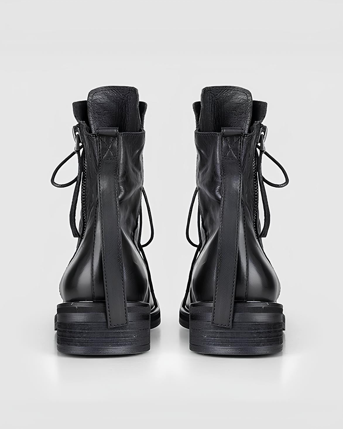 Distressed Leather Lace-Up Combat Boots koku0105