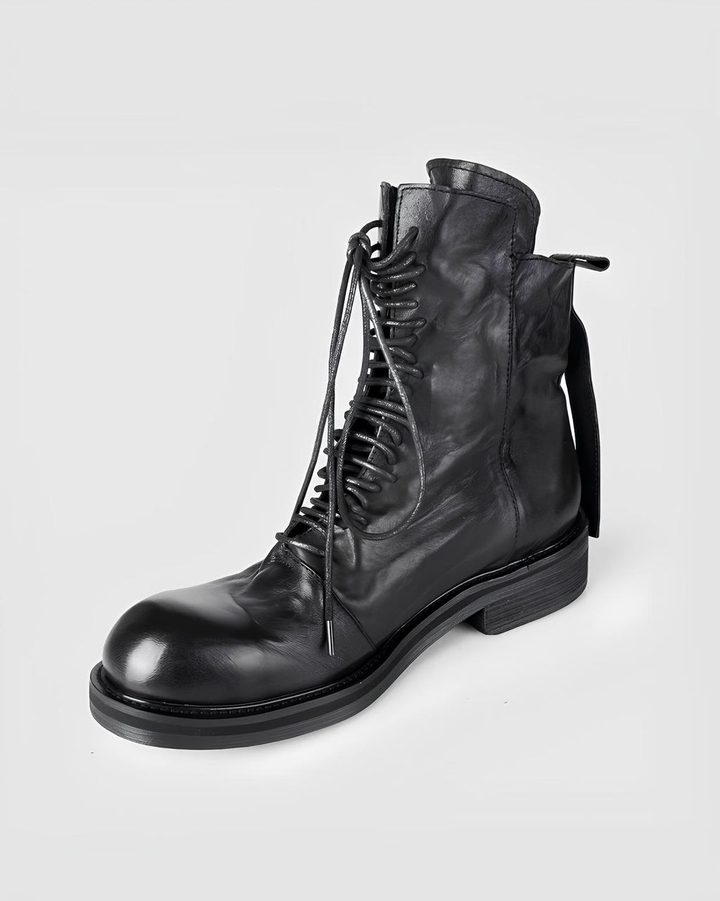 Distressed Leather Lace-Up Combat Boots koku0105