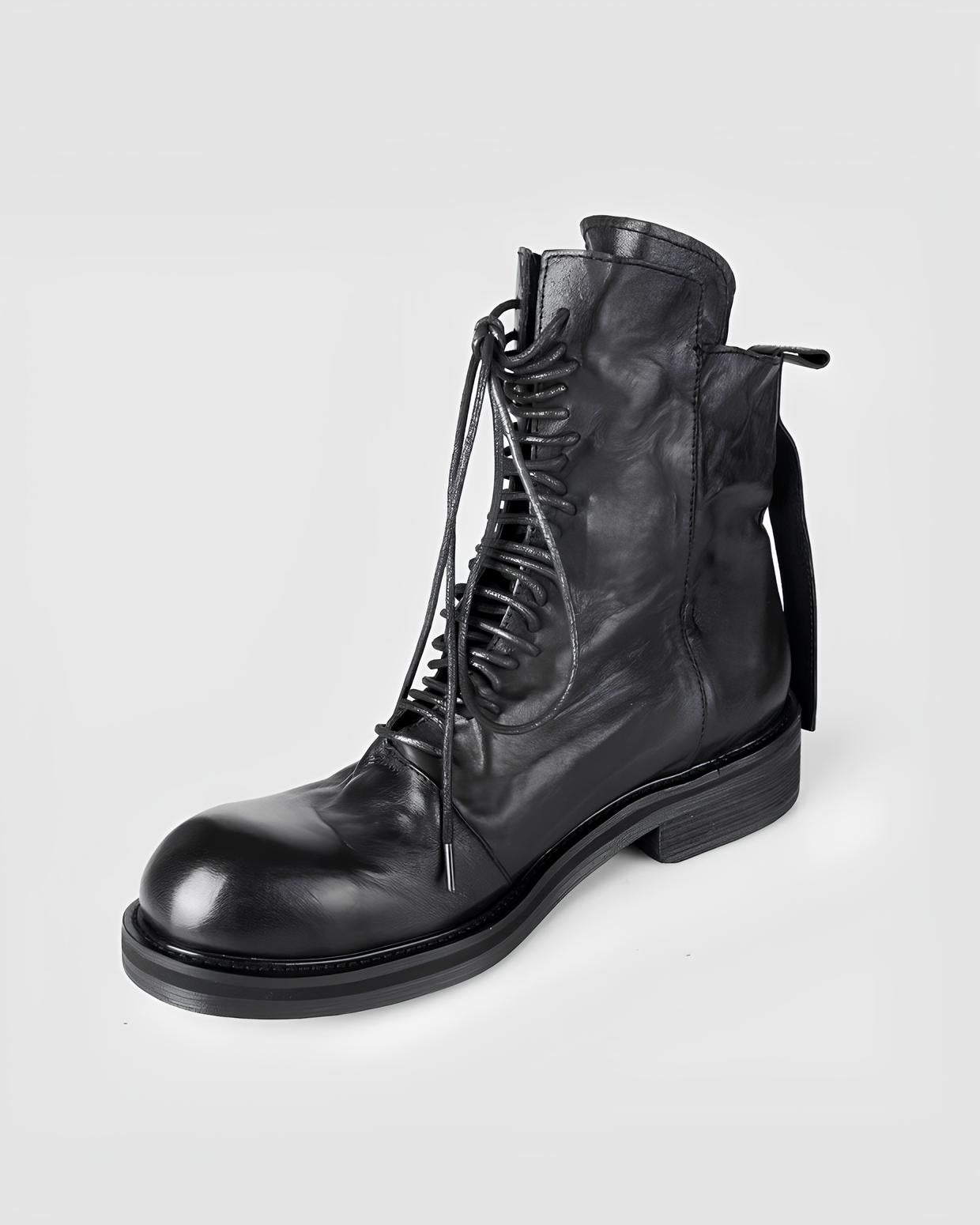 Distressed Leather Lace-Up Combat Boots koku0105