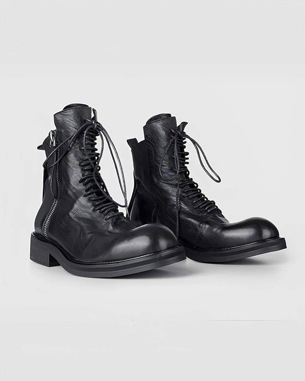 Distressed Leather Lace-Up Combat Boots koku0105