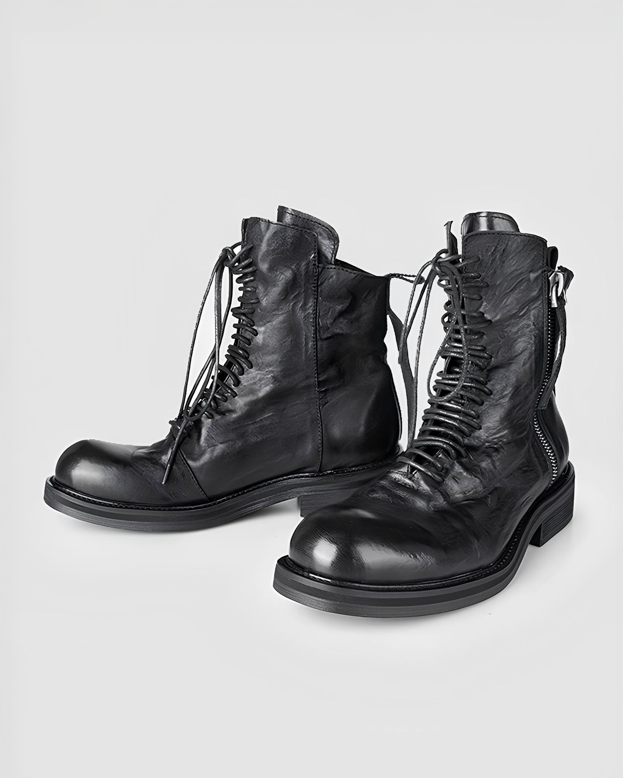 Distressed Leather Lace-Up Combat Boots koku0105