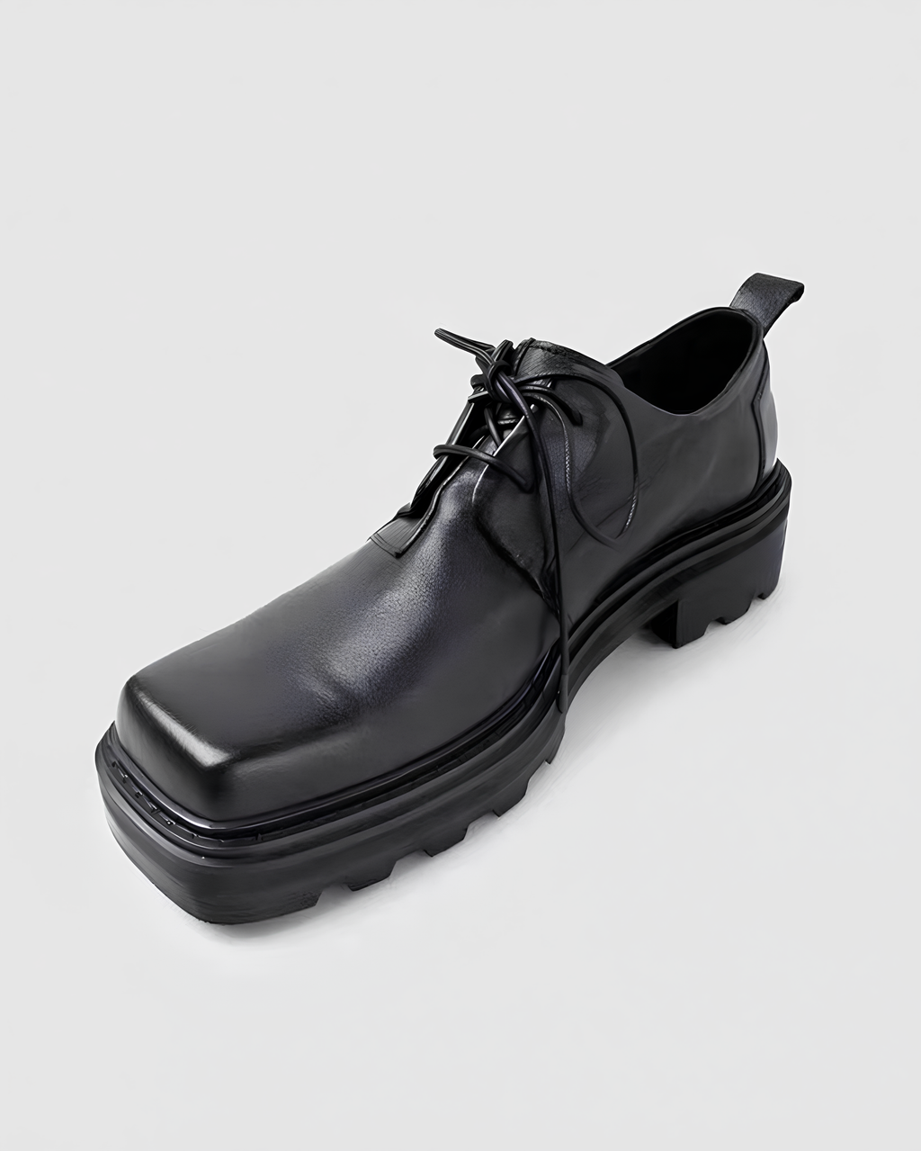 Minimal Square-Toe Leather Derby Shoes koku0108