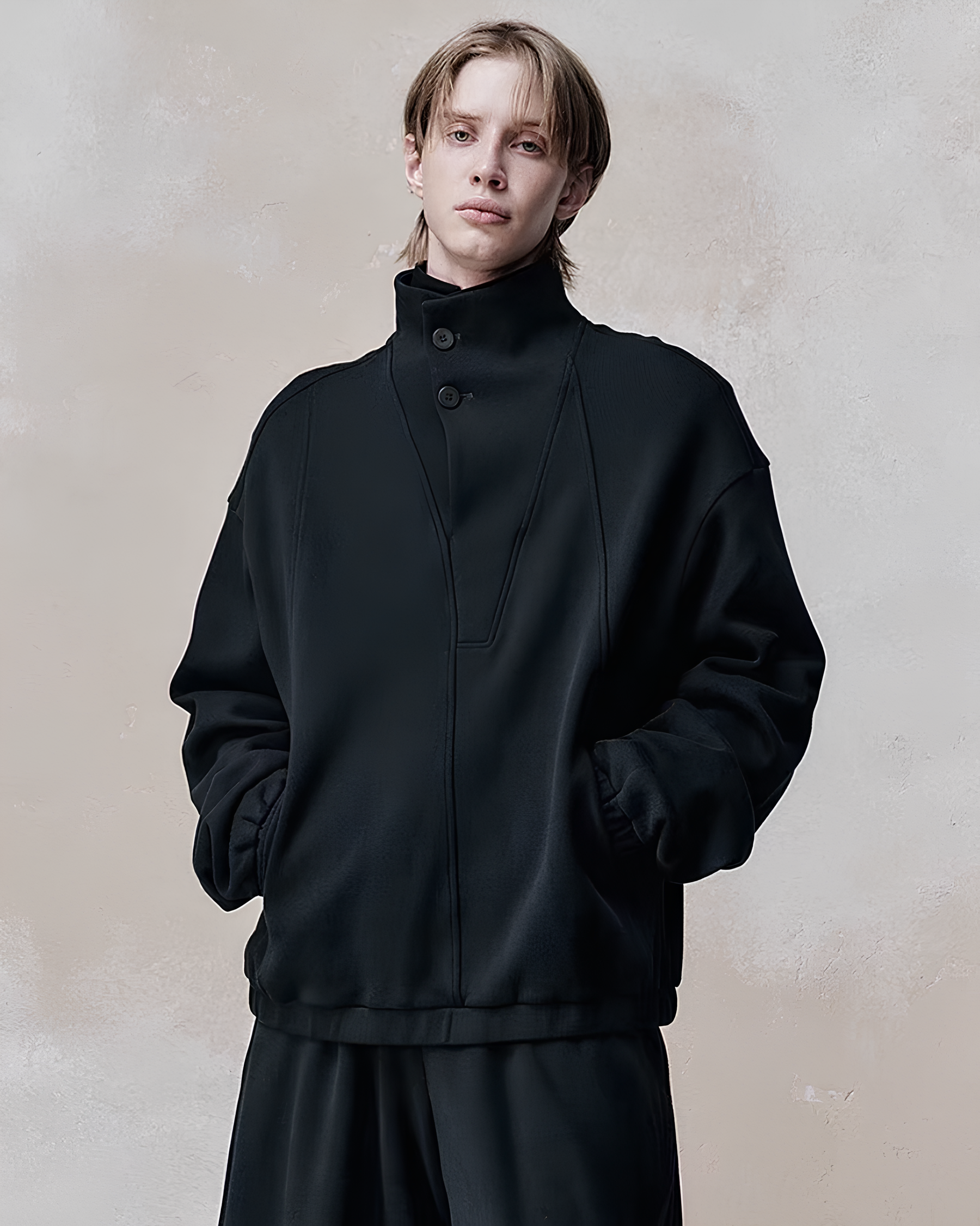 Structured High-Collar Fleece Pullover koku0109