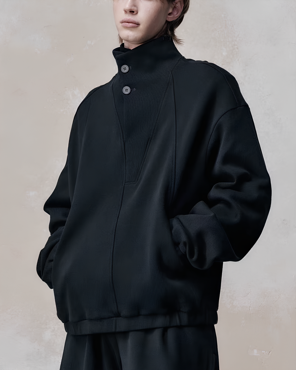 Structured High-Collar Fleece Pullover koku0109
