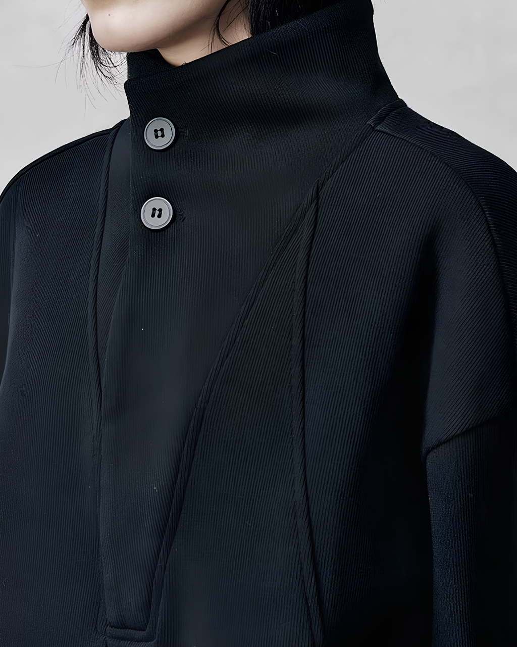 Structured High-Collar Fleece Pullover koku0109