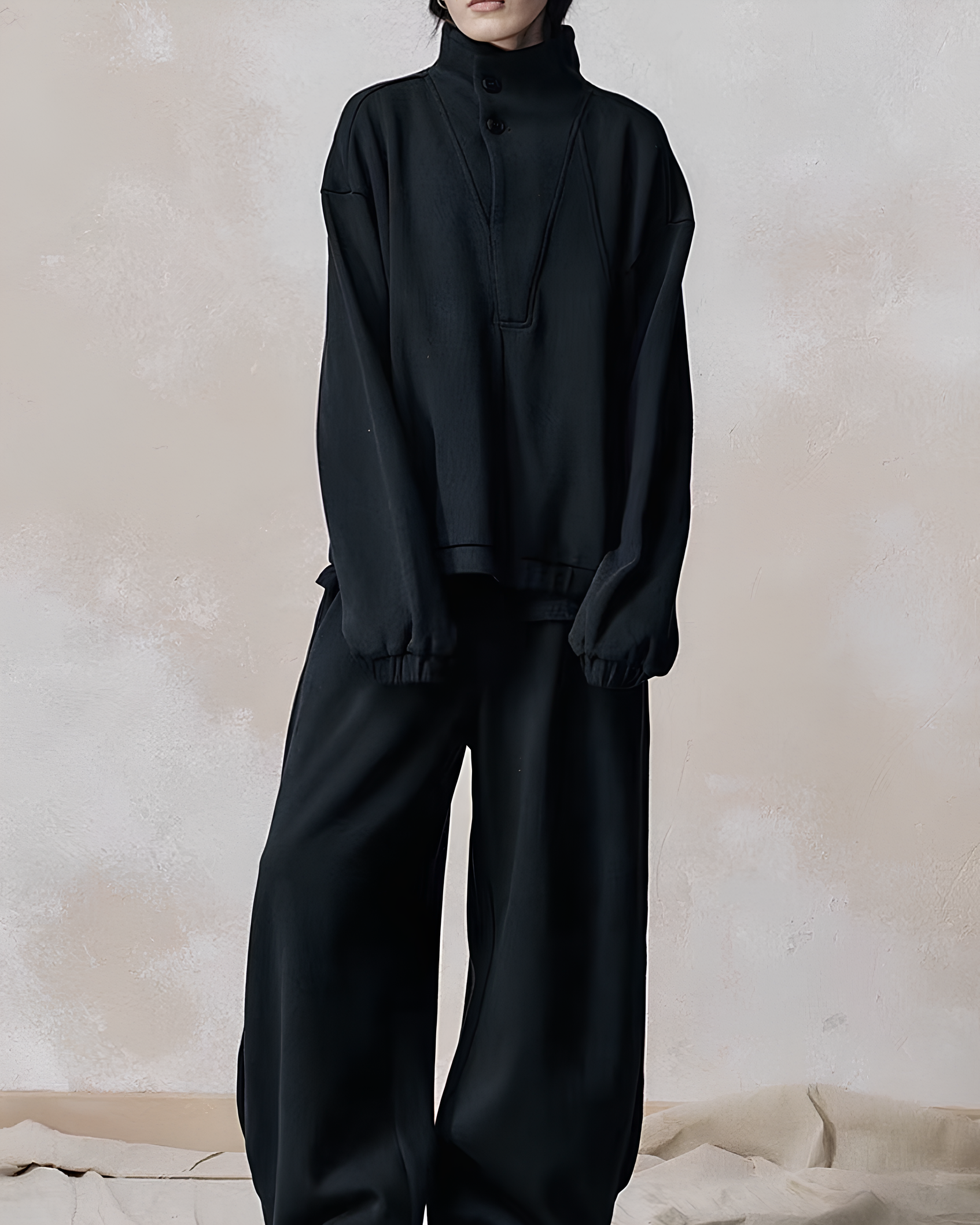 Structured High-Collar Fleece Pullover koku0109