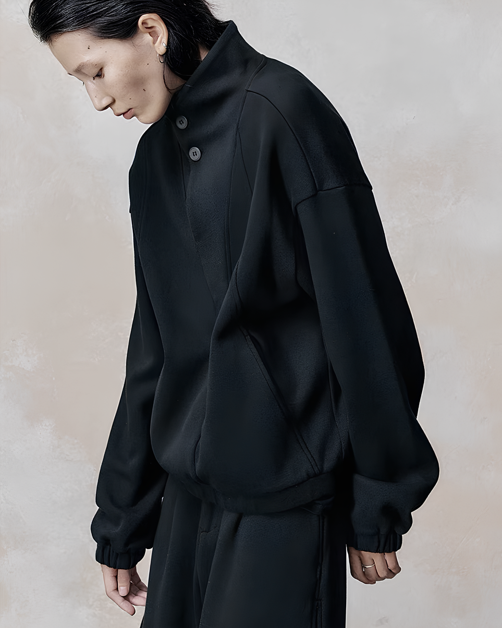 Structured High-Collar Fleece Pullover koku0109