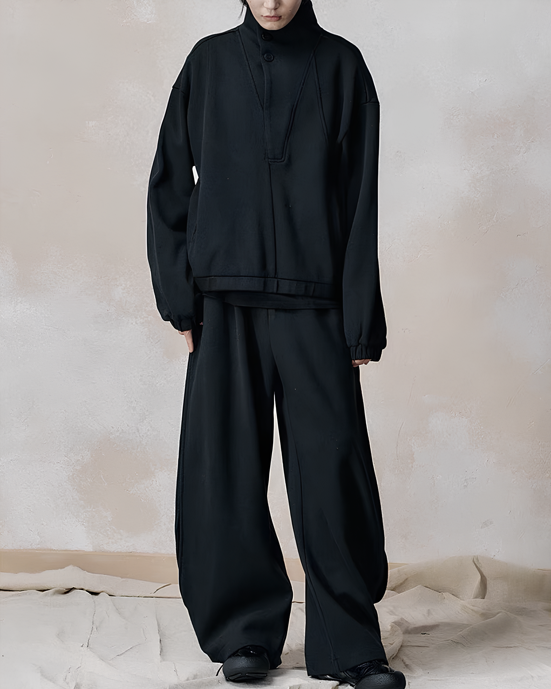 Structured High-Collar Fleece Pullover koku0109