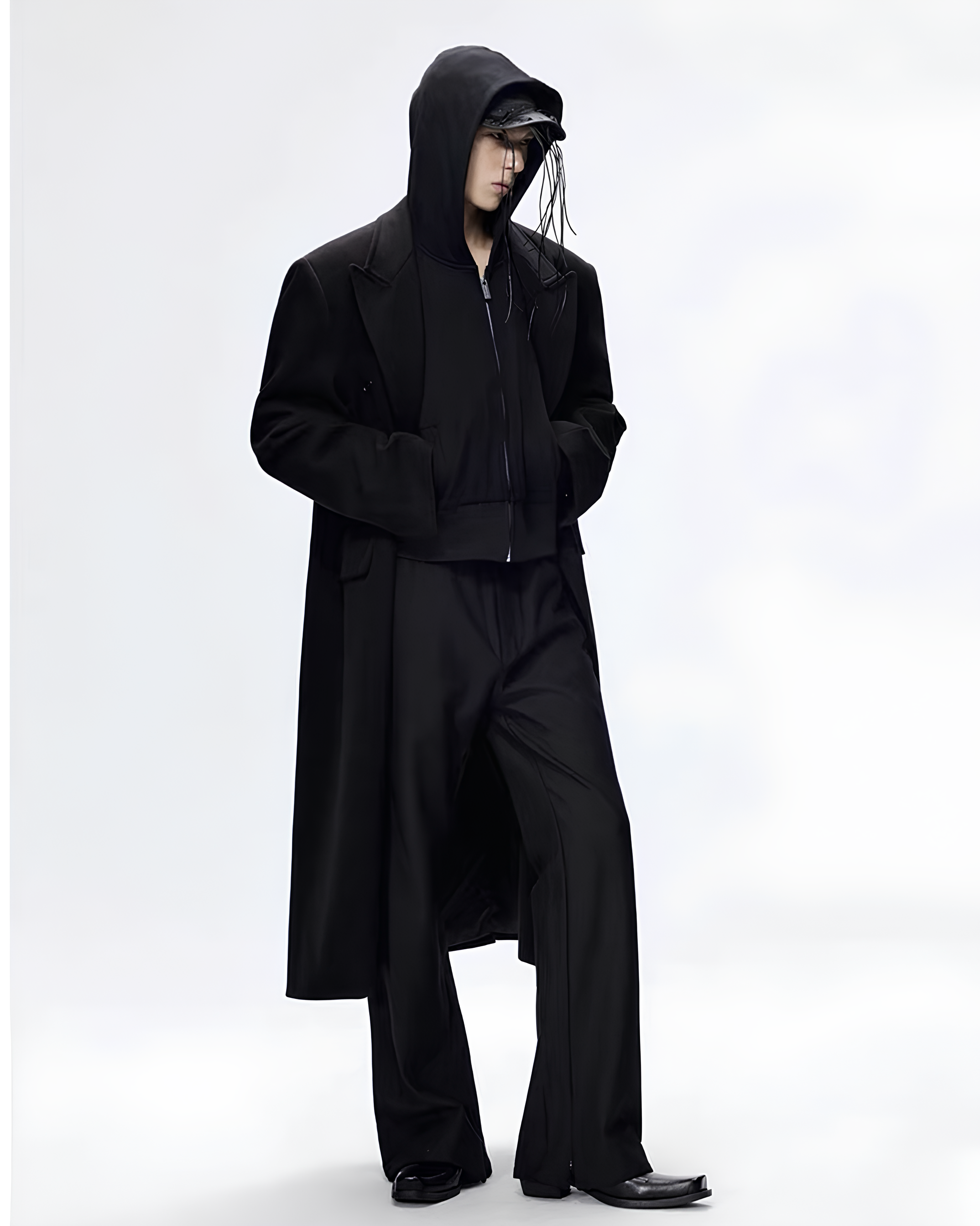 Minimal Double-Breasted Long Coat koku0115
