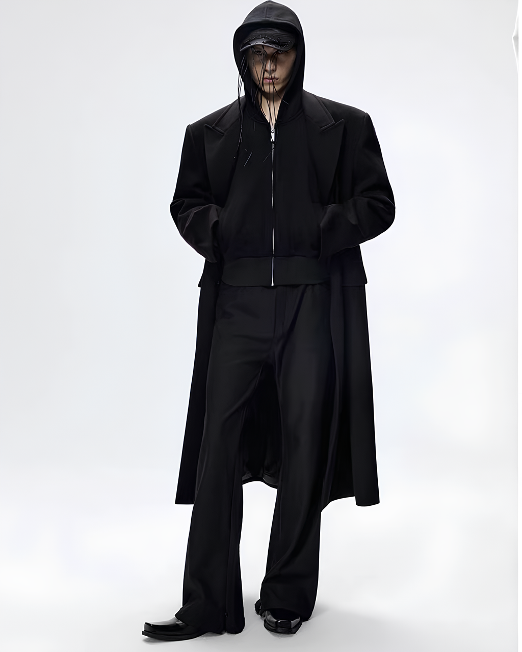 Minimal Double-Breasted Long Coat koku0115
