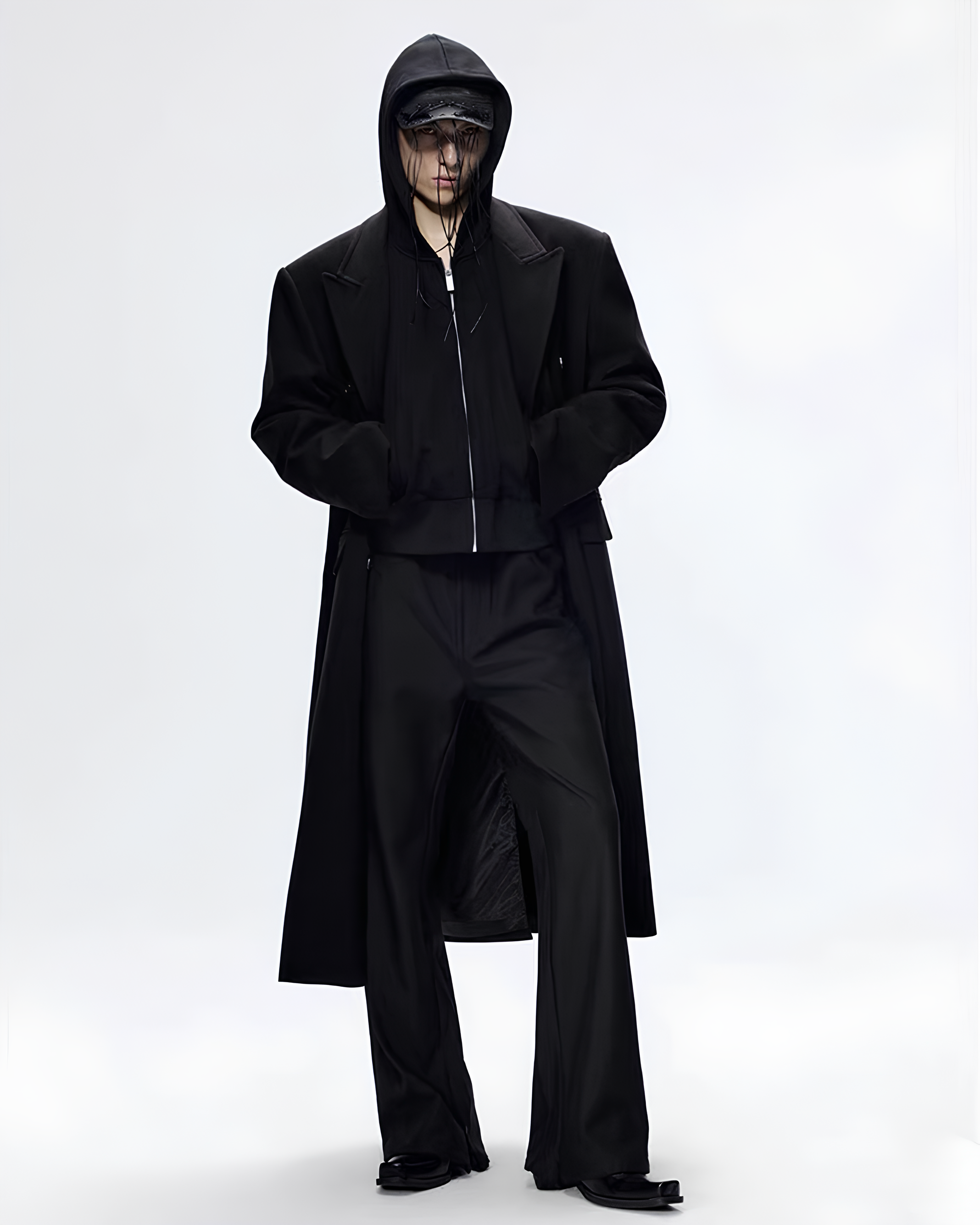 Minimal Double-Breasted Long Coat koku0115