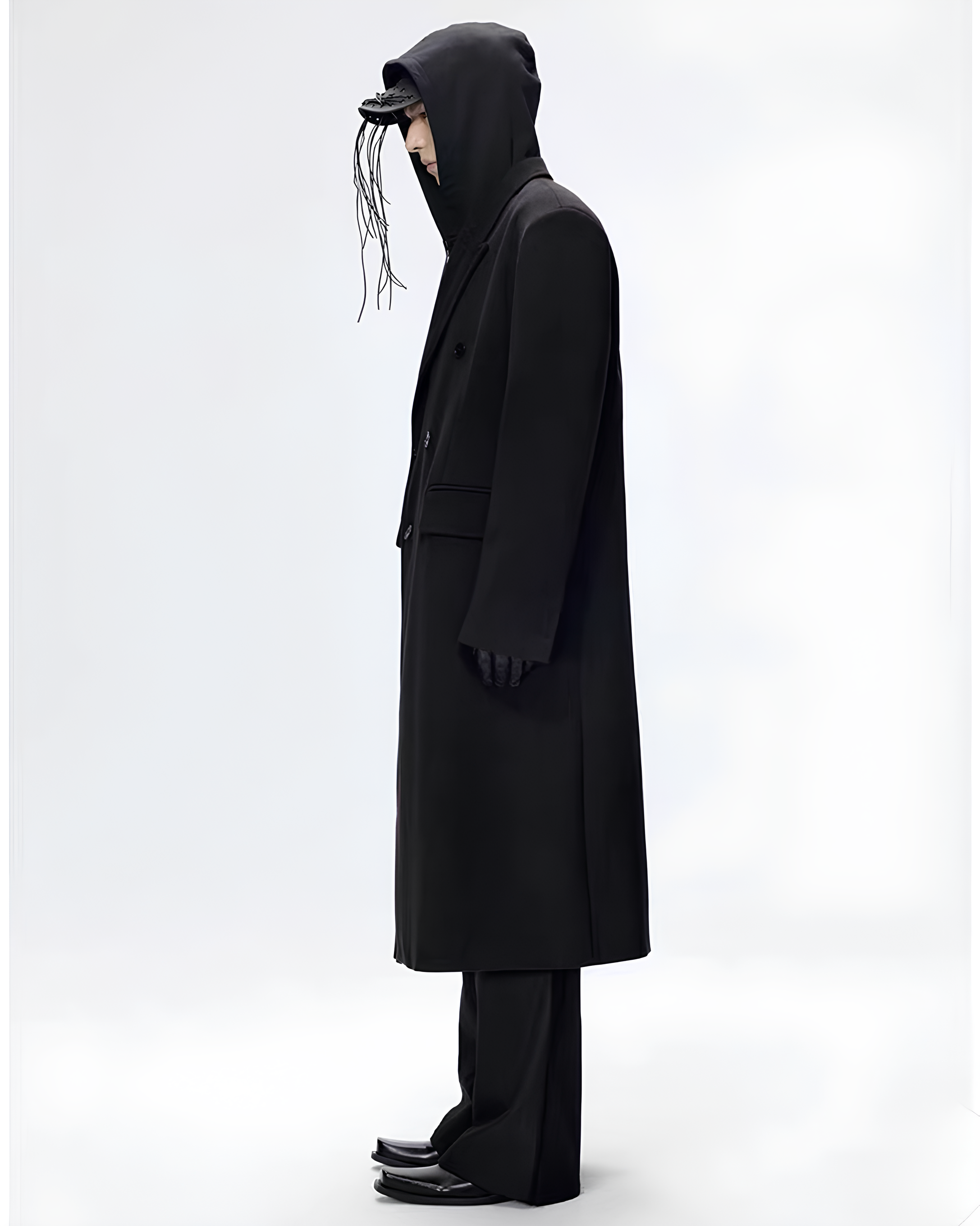 Minimal Double-Breasted Long Coat koku0115