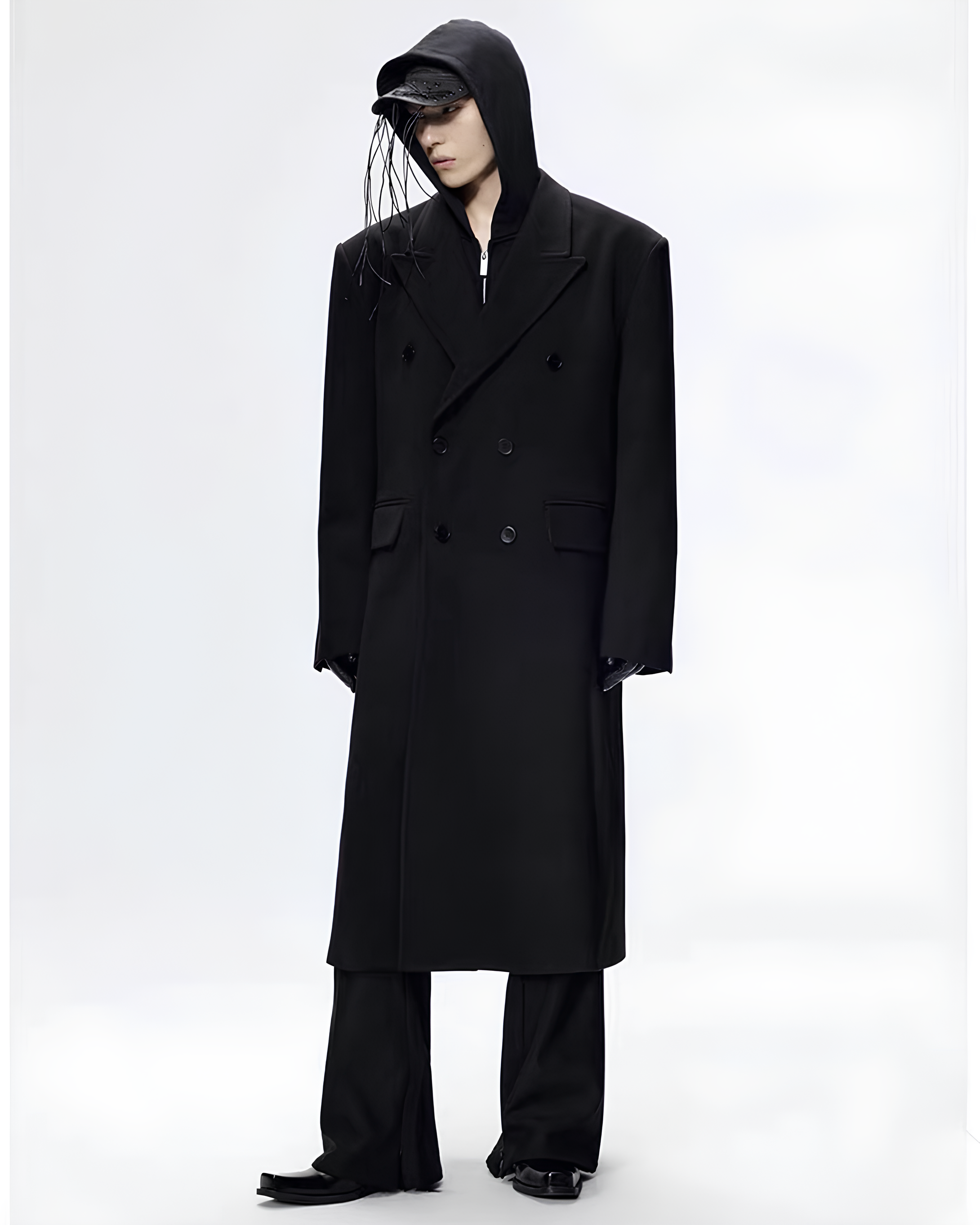 Minimal Double-Breasted Long Coat koku0115