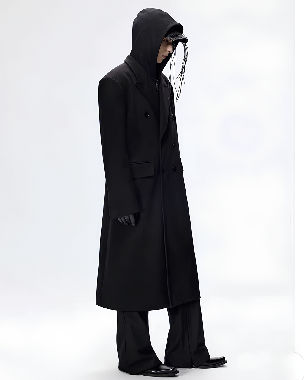 Minimal Double-Breasted Long Coat koku0115