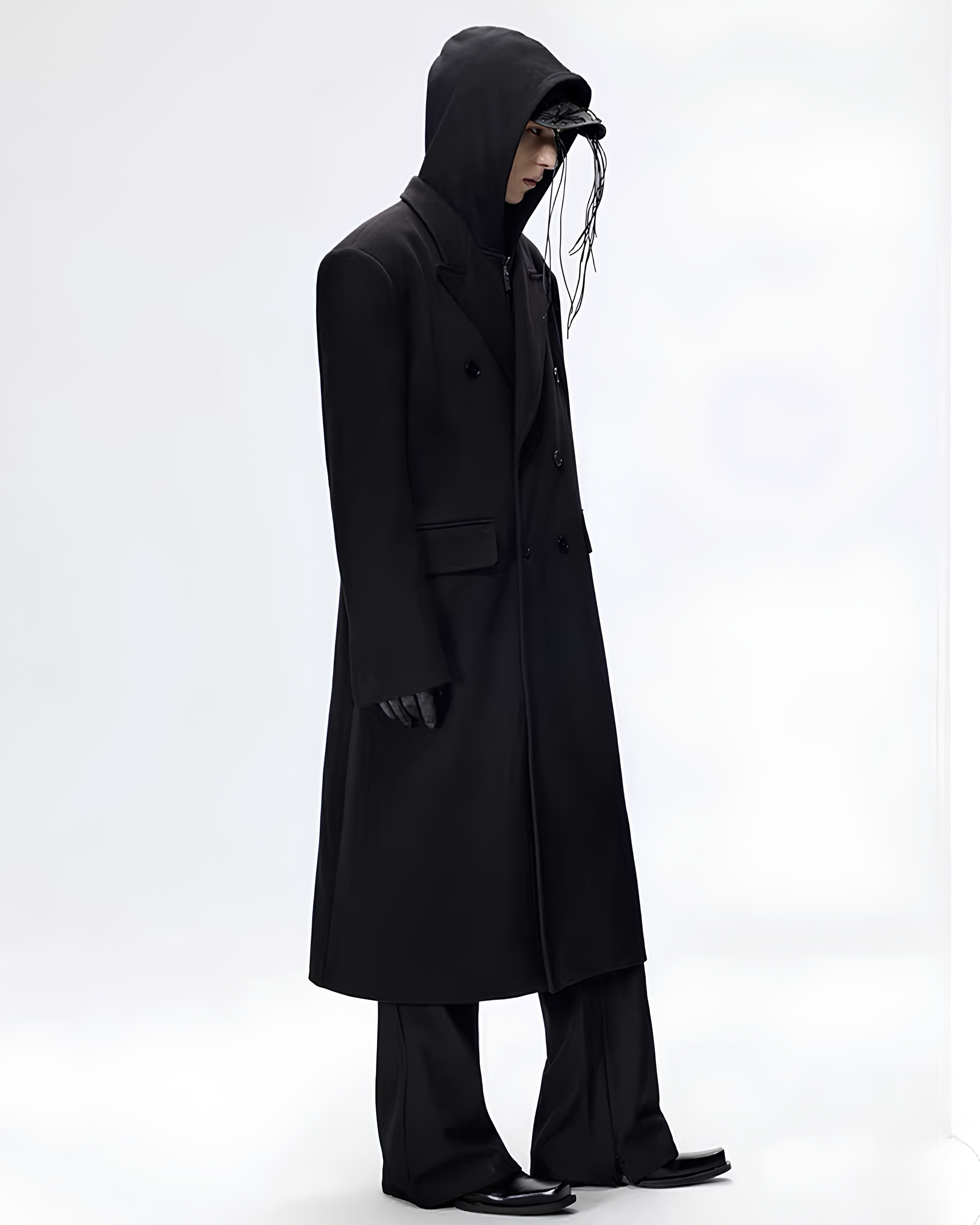 Minimal Double-Breasted Long Coat koku0115
