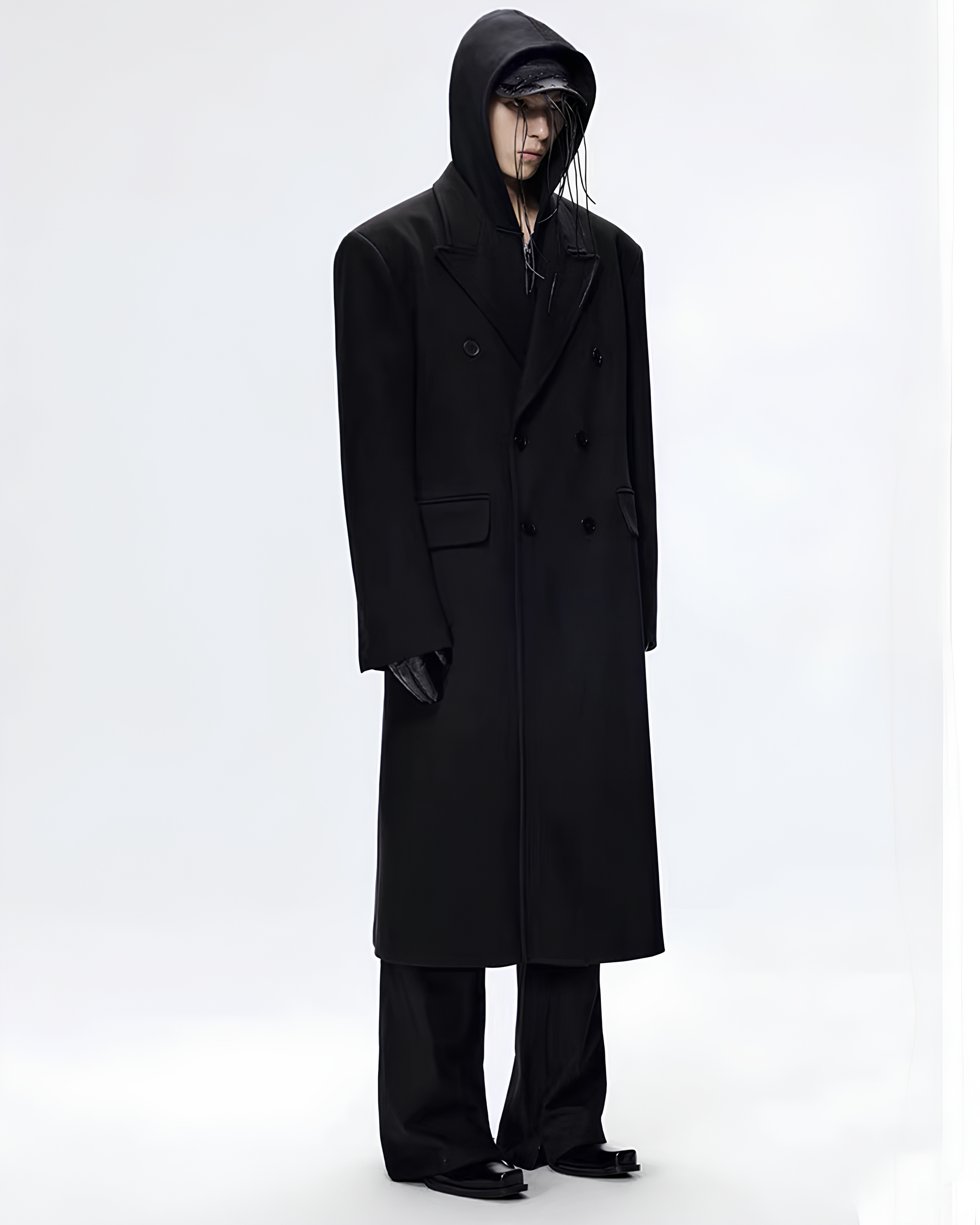 Minimal Double-Breasted Long Coat koku0115