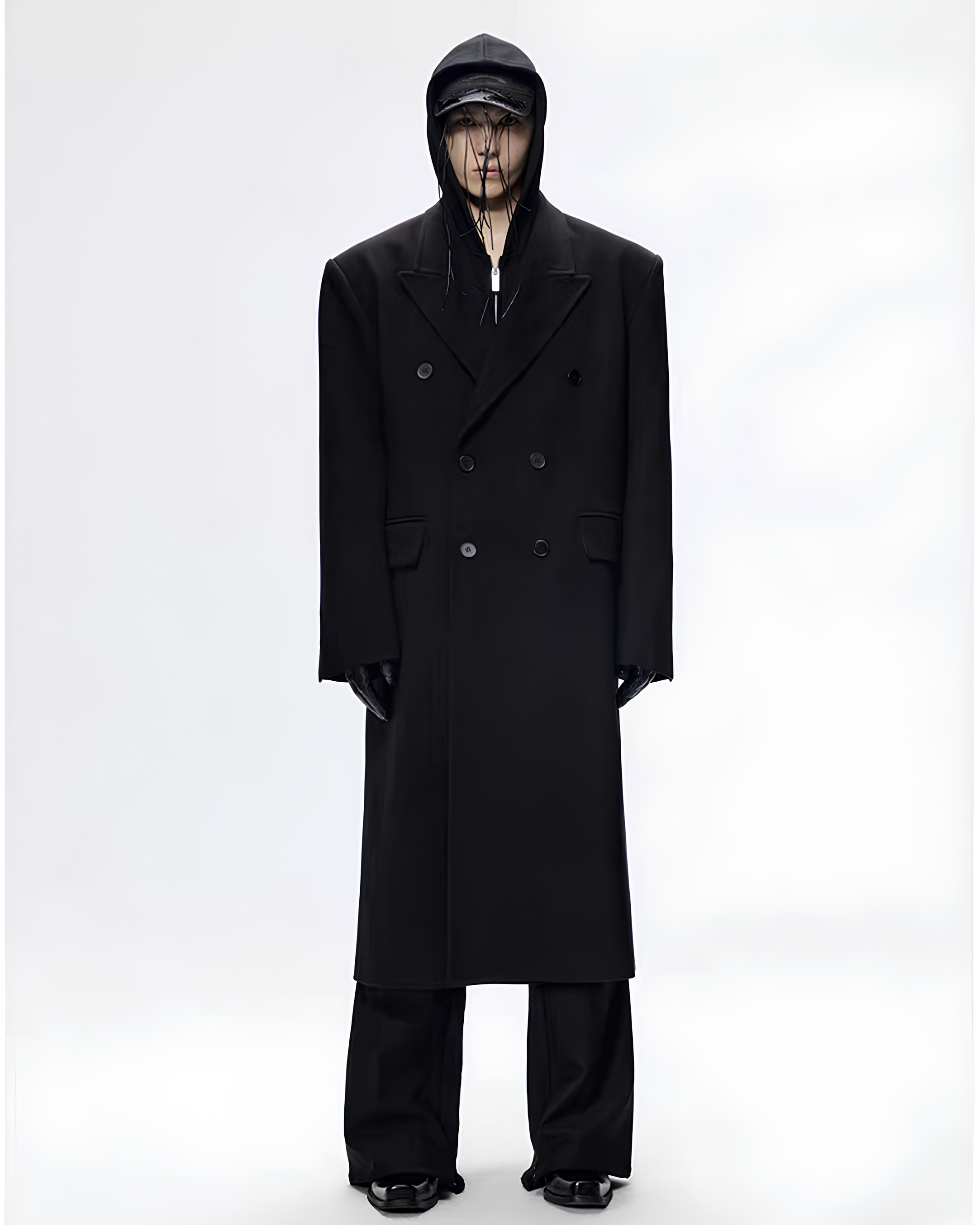 Minimal Double-Breasted Long Coat koku0115