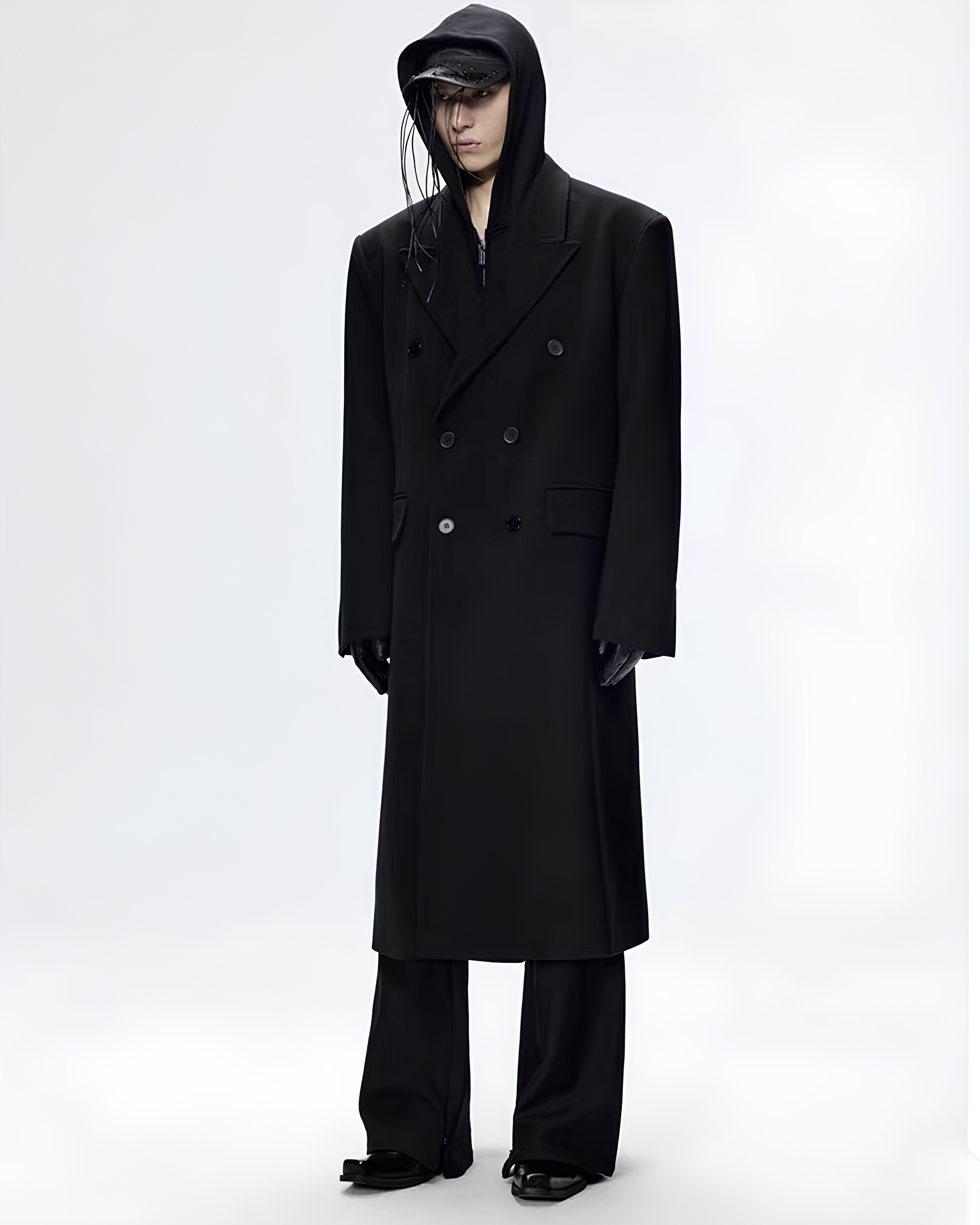 Minimal Double-Breasted Long Coat koku0115