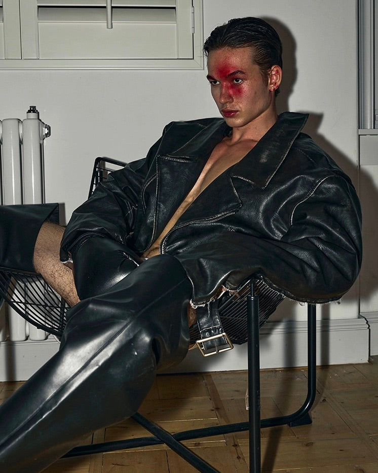 Destroyed Double Leather Jacket koku0057