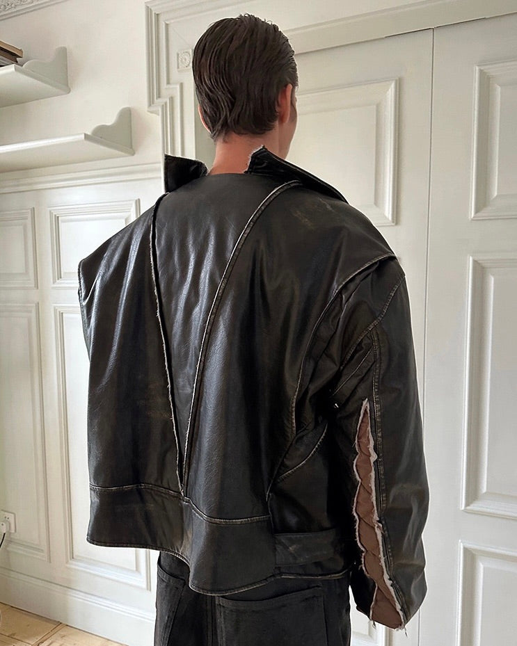 Destroyed Double Leather Jacket koku0057