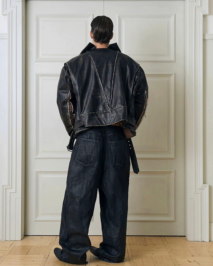 Destroyed Double Leather Jacket koku0057