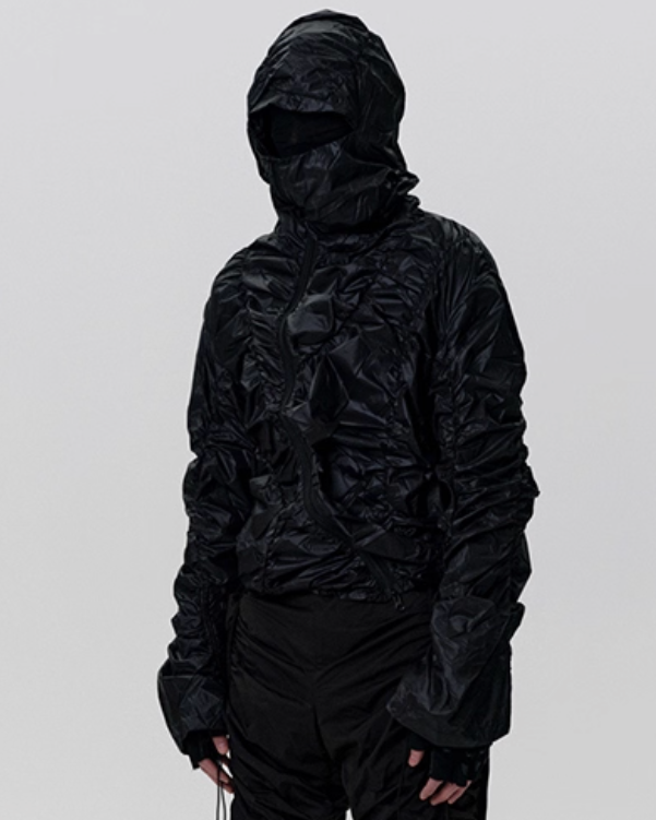 Wrinkled Zip-Up Full Hood Jacket koku0047