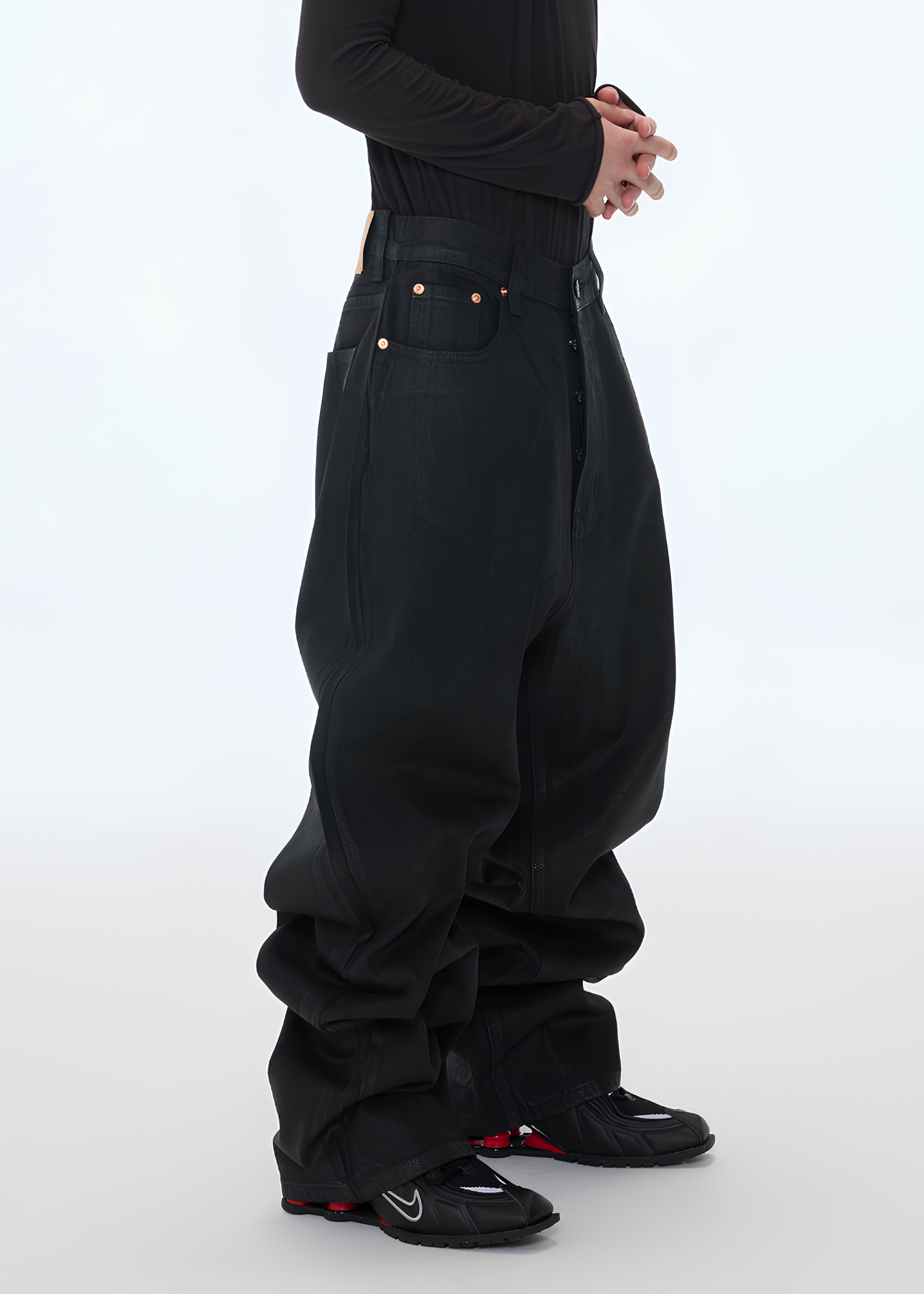 Coated Wide Leg Denim Pants koku0170