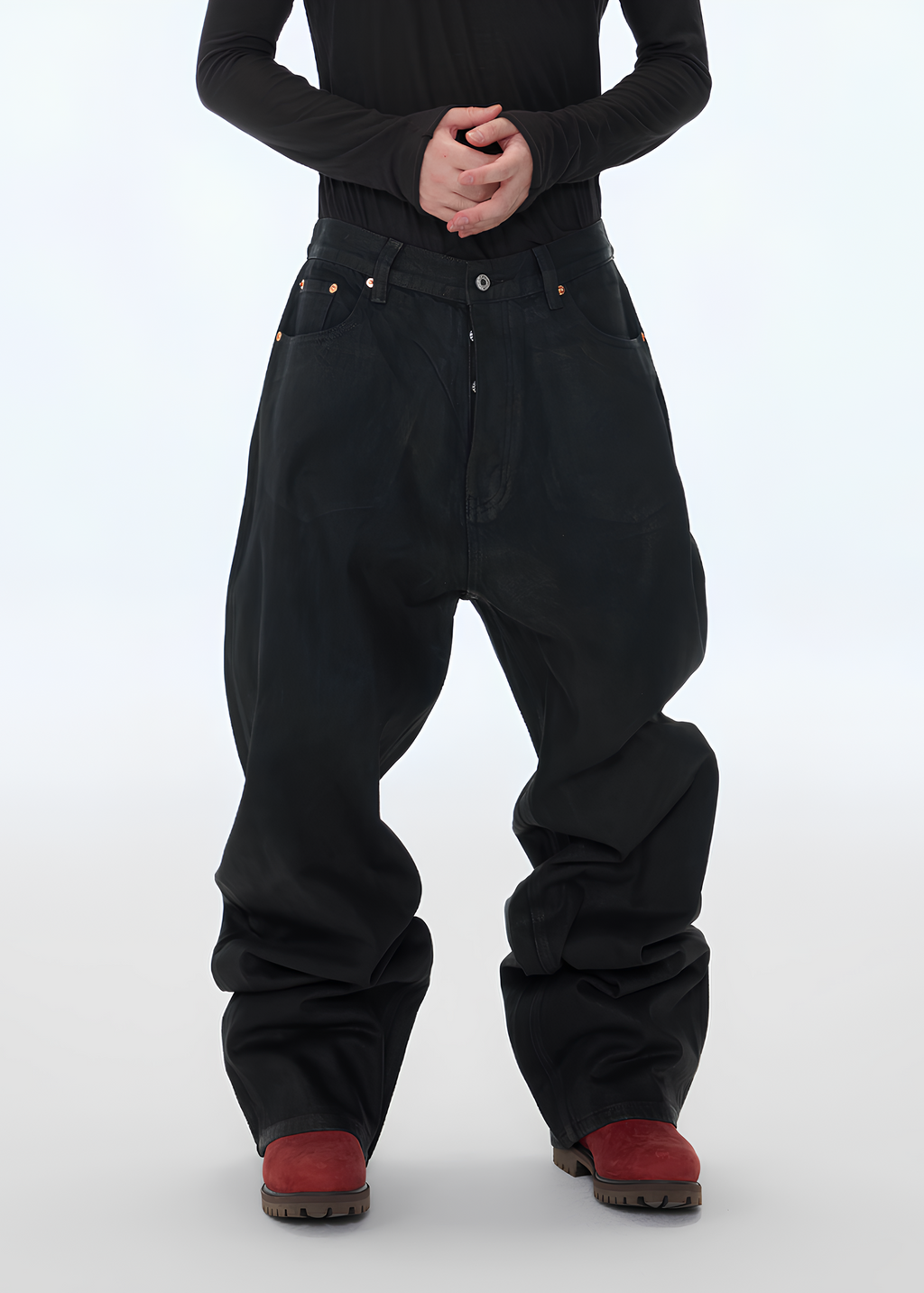 Coated Wide Leg Denim Pants koku0170