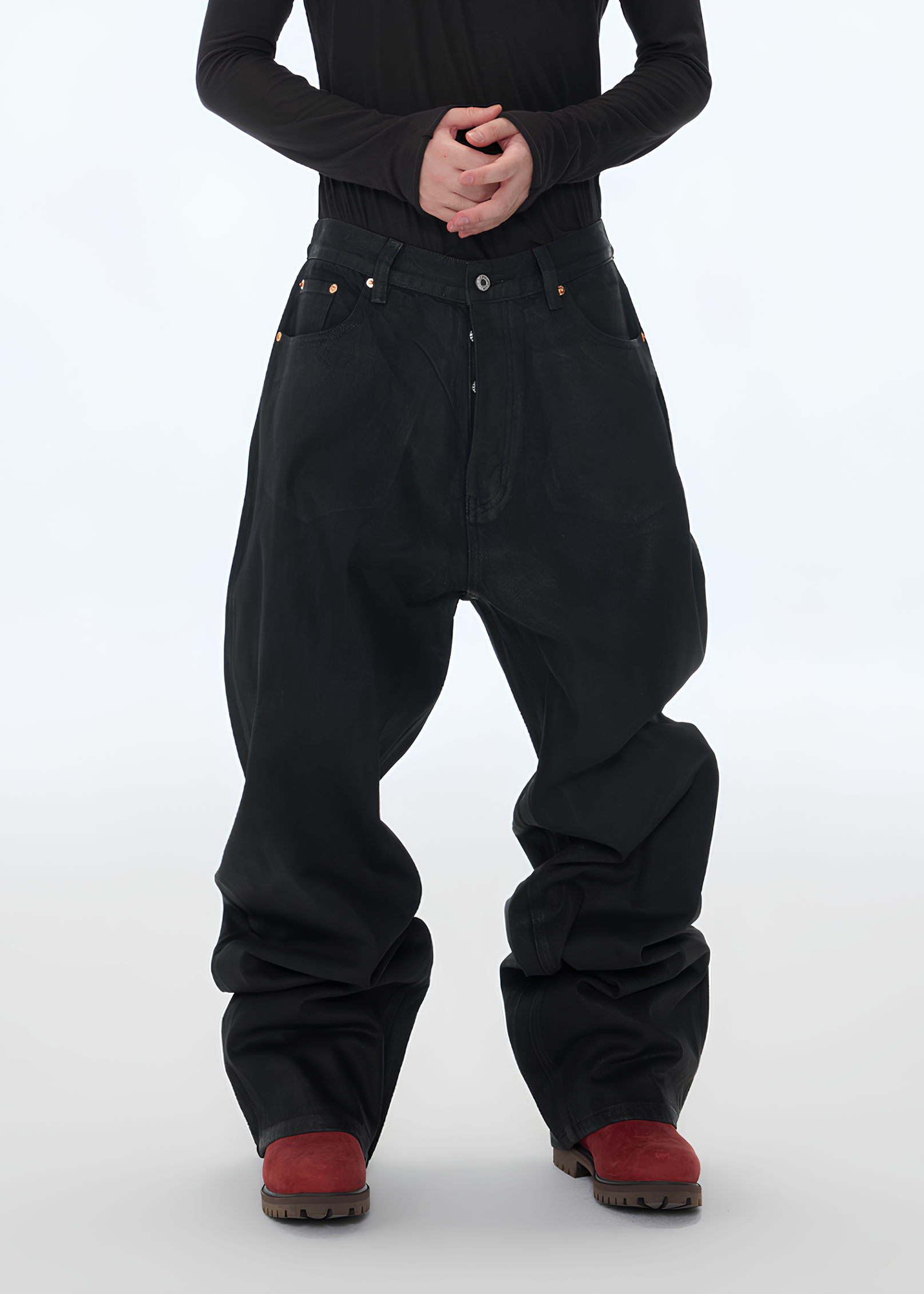 Coated Wide Leg Denim Pants koku0170