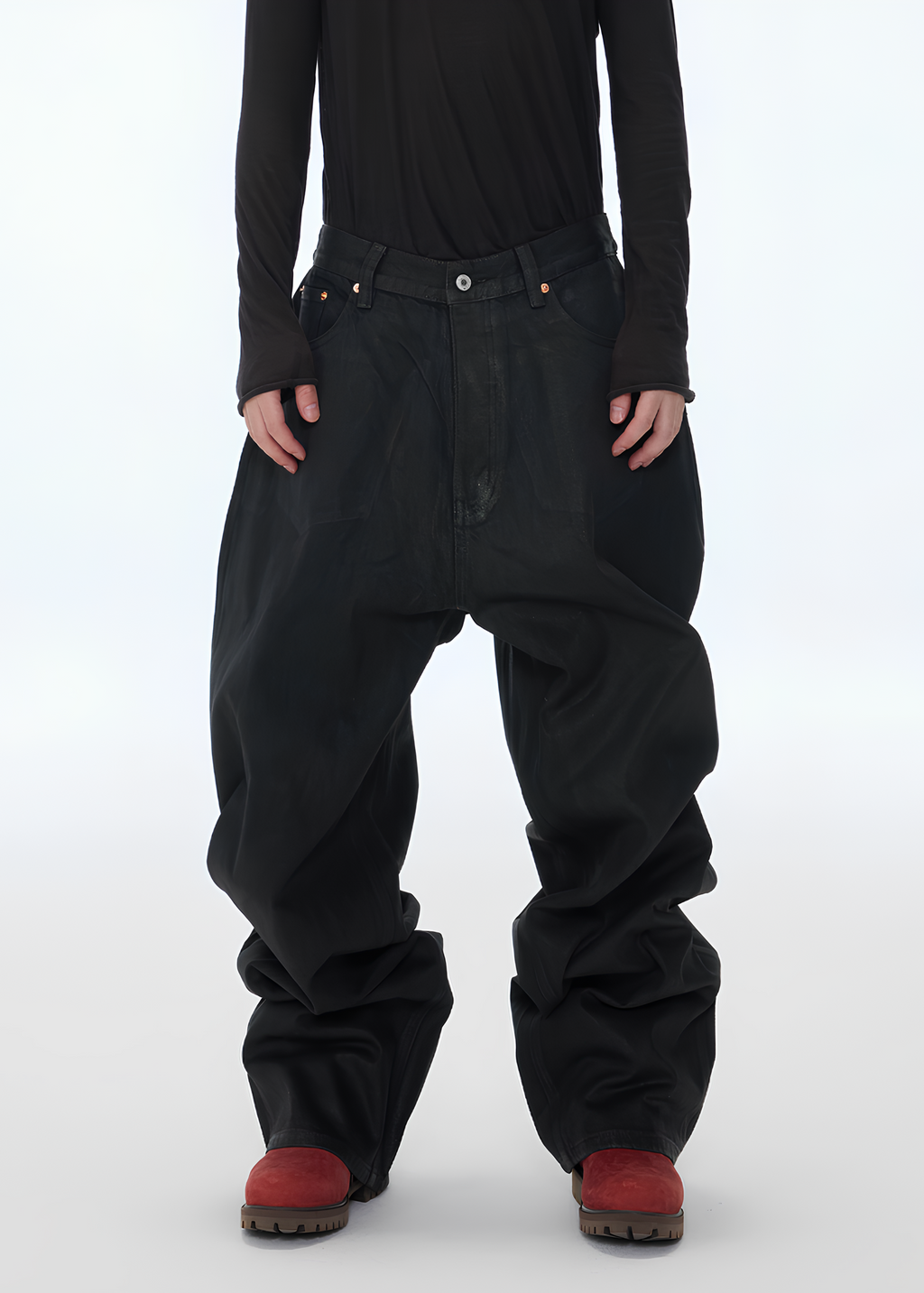 Coated Wide Leg Denim Pants koku0170