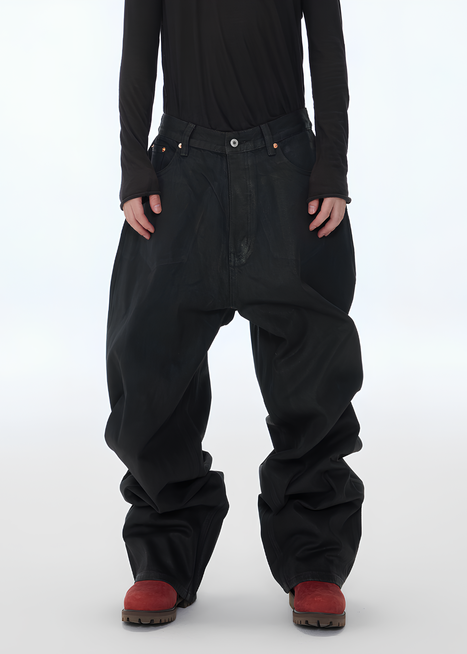 Coated Wide Leg Denim Pants koku0170